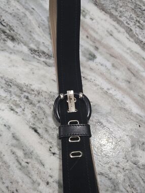 Calvin Klein Black Leather Women’s Belt with Silver Buckle